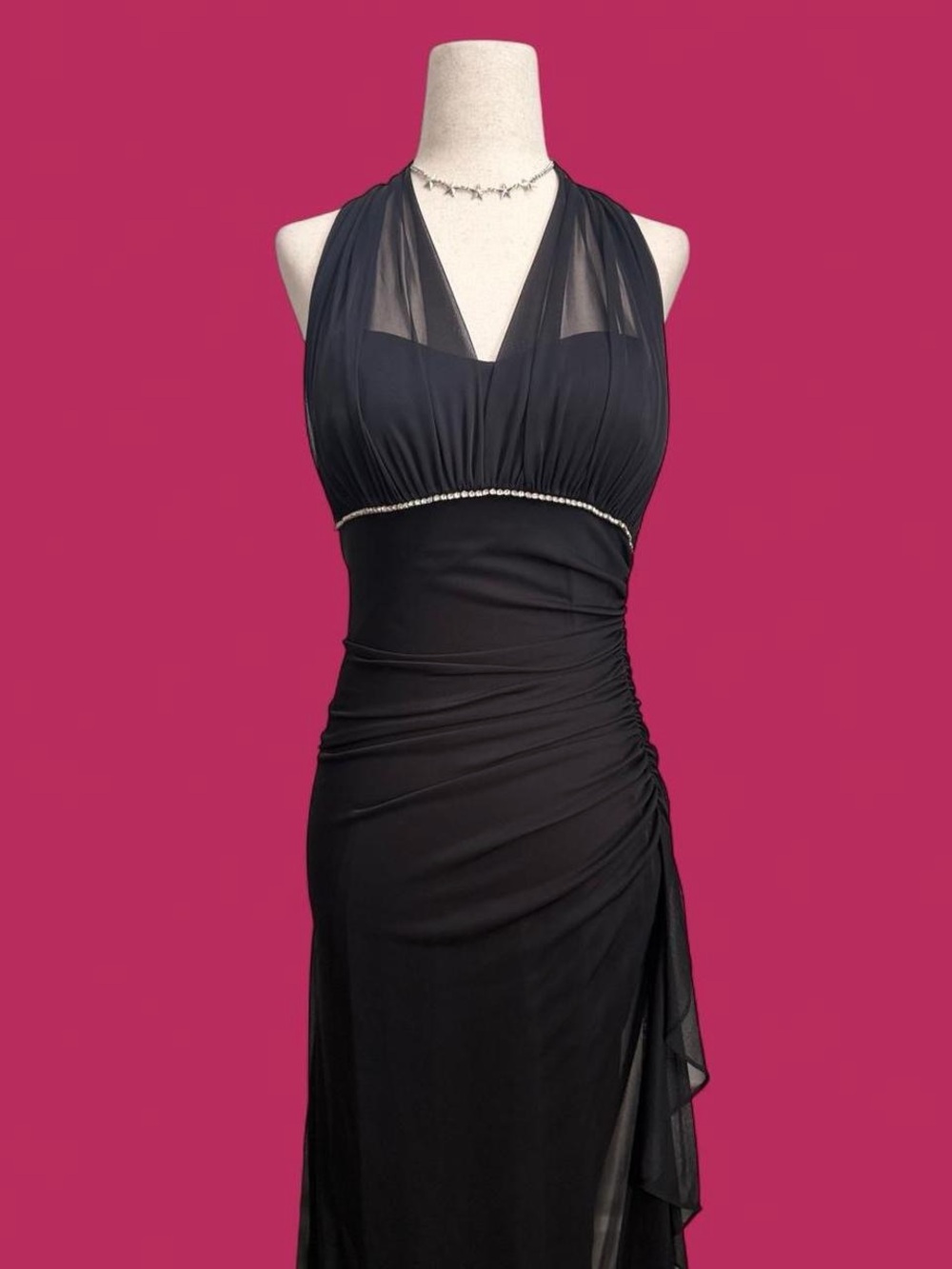 Y2K Black Beaded Halter Fairy Maxi Dress